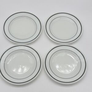 Lot of 4 Vintage Pyrex Tableware Green Striped Milk Glass Plates #703 9inch